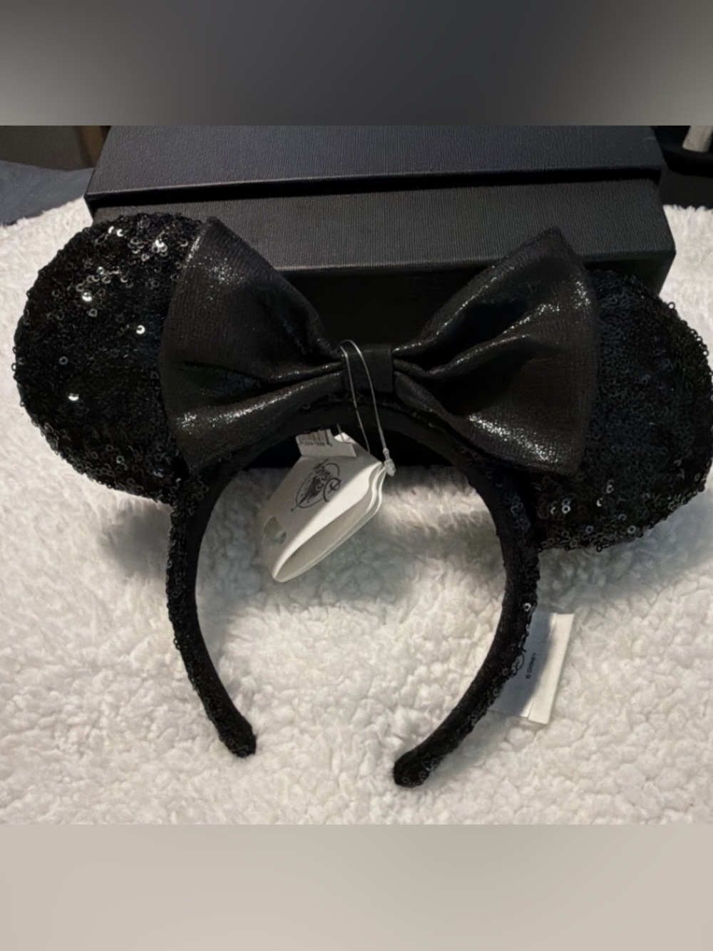 Disney Black Sequin Minnie Ear Headband with Shiny Bow
